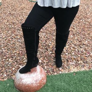 Plus size Rihanna tall sueded wedge boot